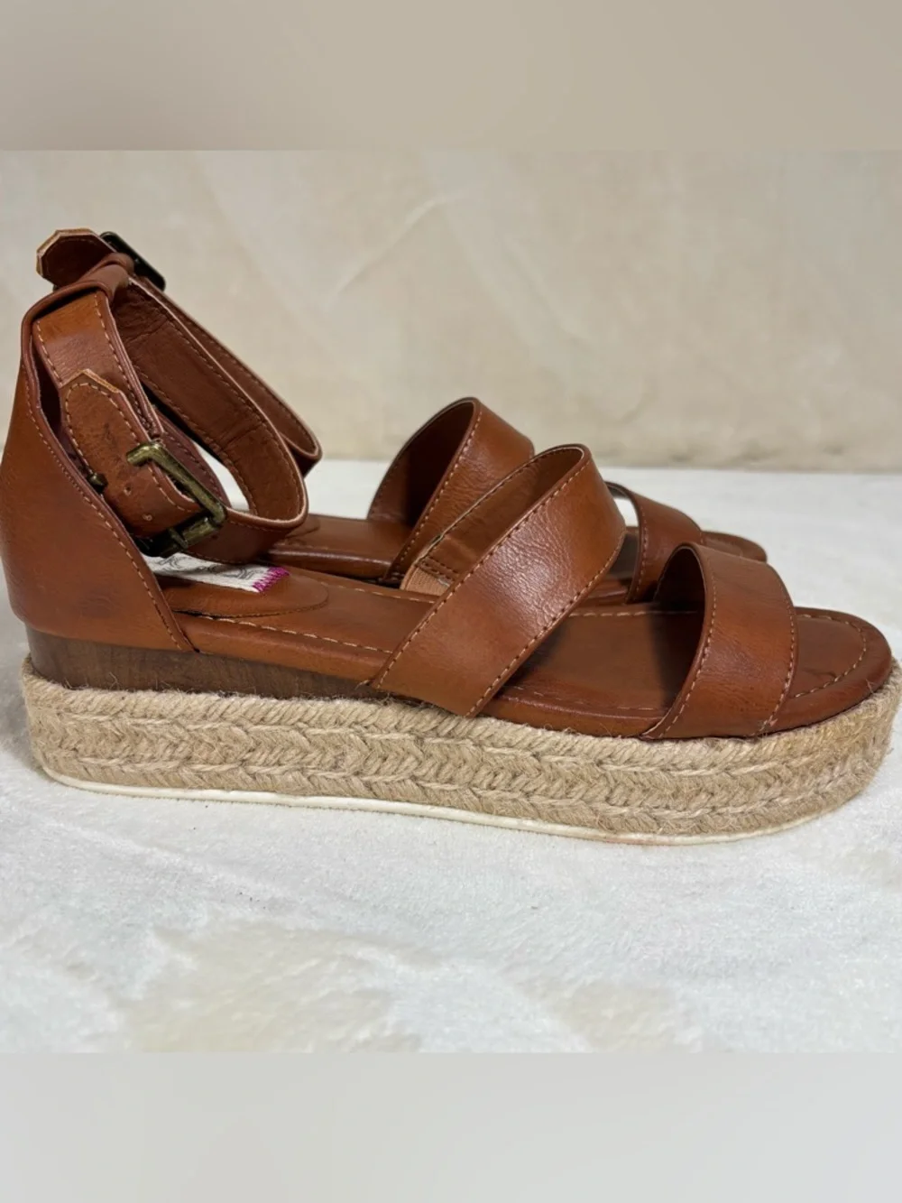 Sugar Women's Tahini Platform Wedge Espadrille Sandals with Ankle Strap Size 7